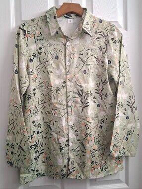 Green Floral Long Sleeve Button Down Shirt Small